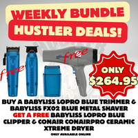 HUSTLER DEALS! Babyliss Lo-Pro Blue Trimmer + Babyliss Lo-Pro Blue Clipper + Babyliss Shaver Blue + Conair Ceramic Xtreme Dryer