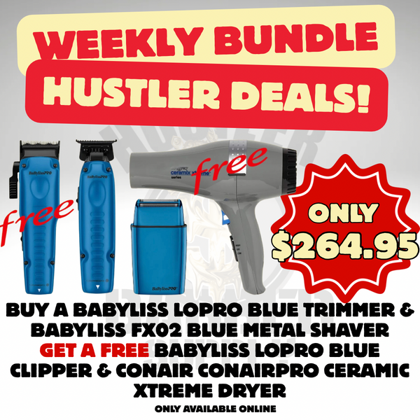 HUSTLER DEALS! Babyliss Lo-Pro Blue Trimmer + Babyliss Lo-Pro Blue Clipper + Babyliss Shaver Blue + Conair Ceramic Xtreme Dryer