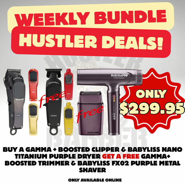 HUSTLER DEAL! Gamma Boosted Clipper + Gamma Boosted Trimmer + Babyliss Purple Shaver + Babyliss Nano Titanium Purple Hair Dyer
