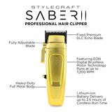StyleCraft Saber 2.0 Cordless Modular Clipper w/ High-Torque Digital Brushless Motor Gold