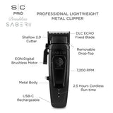 StyleCraft Saber 2.0 Cordless Modular Clipper w/ High-Torque Digital Brushless Motor Black