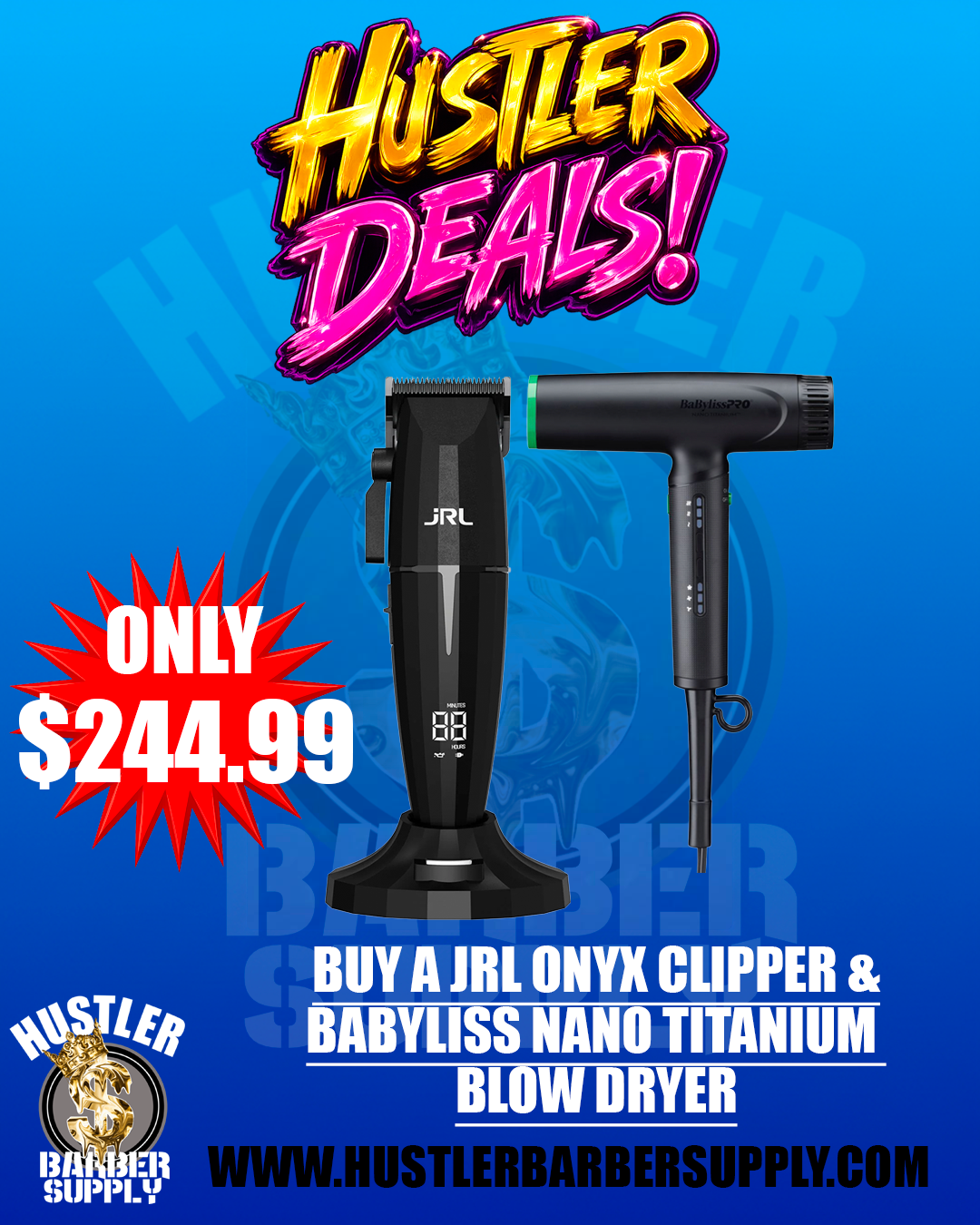 JRL Onyx Clipper & Babyliss Tomb45 Blowdryer – Hustler Barber Supply